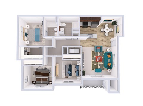 Floor plan for 3 beds, 2 baths, 1230 sqft
